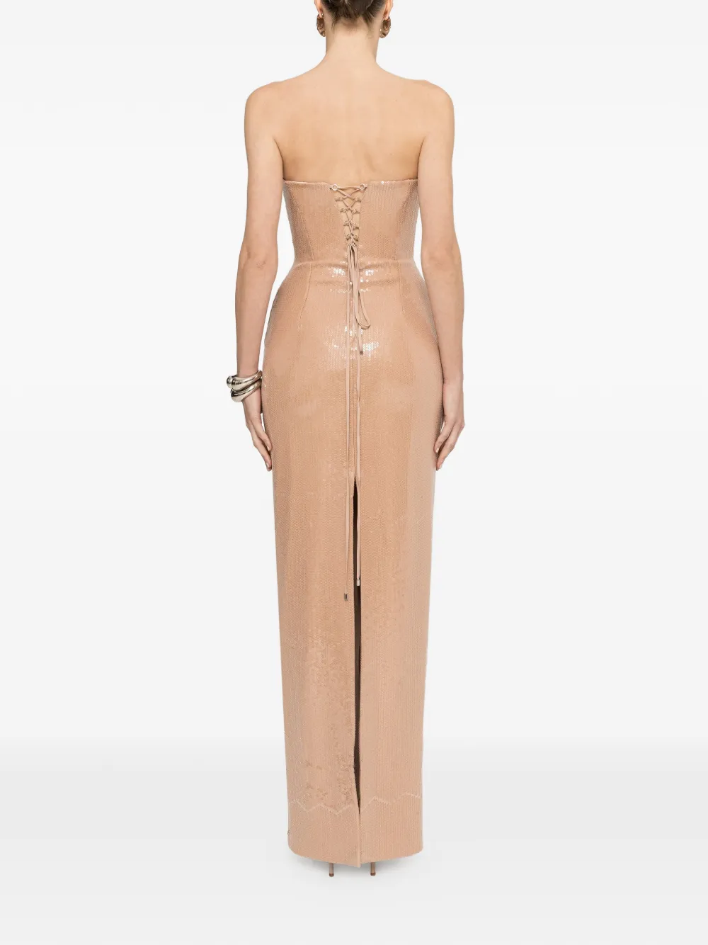 NISSA Getailleerde maxi-jurk met pailletten Beige