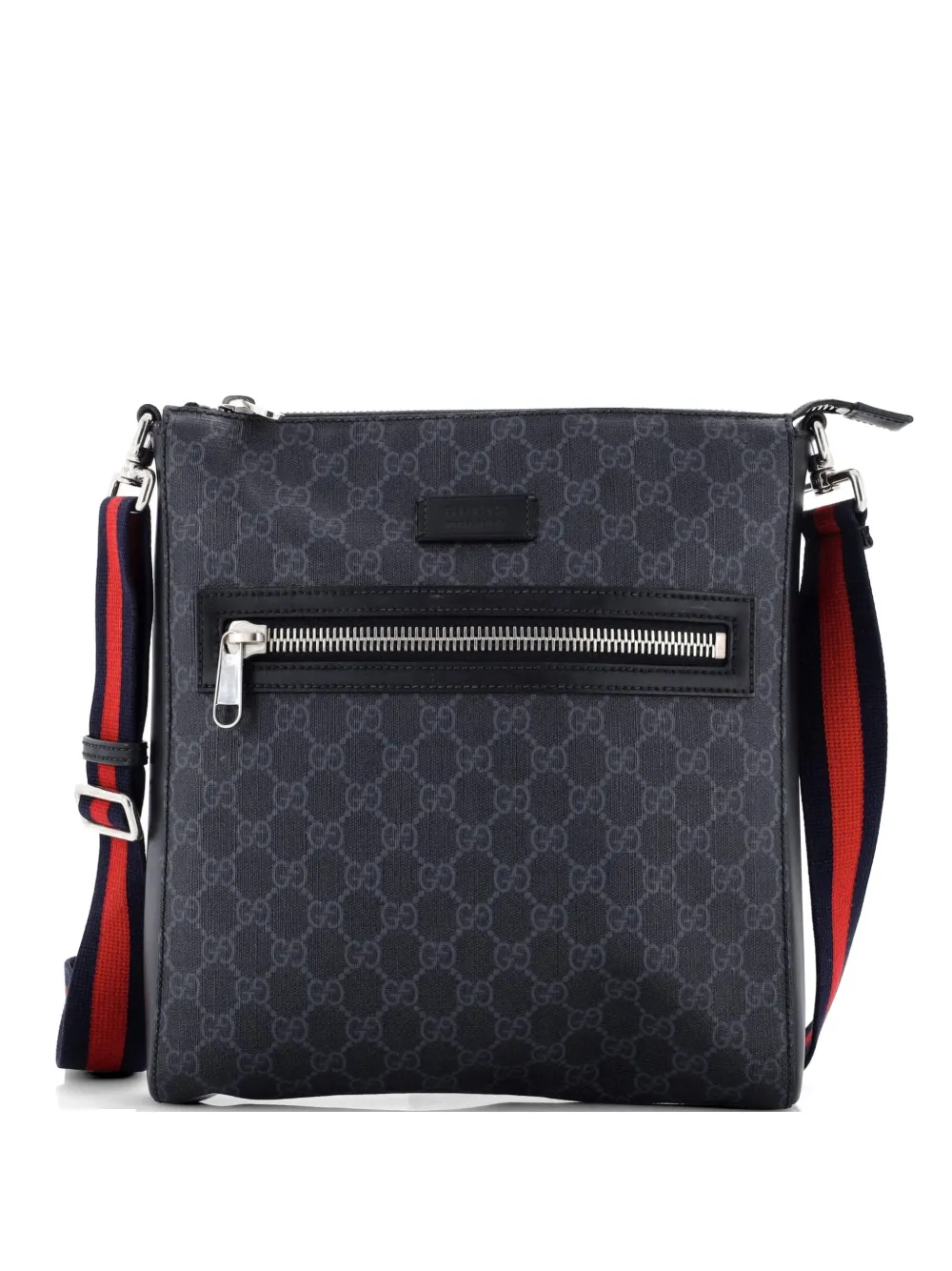 Gucci Pre-Owned Web Strap Front Zip Messenger Bag GG Coated Canvas Medium crossbody bag - Nero