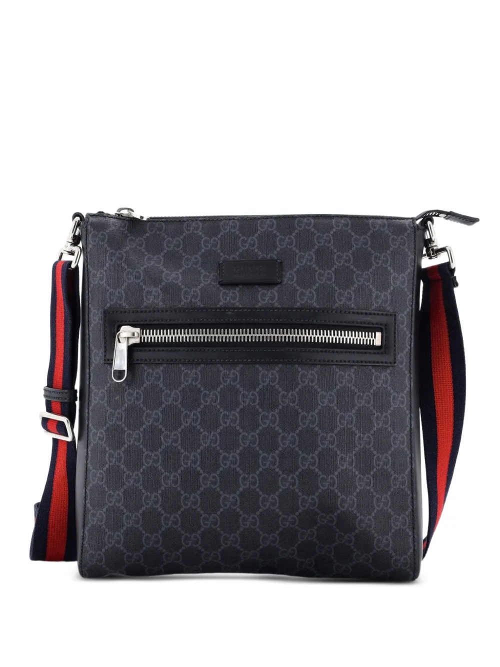 Gucci Pre-Owned Web Strap Front Zip Messenger Bag GG Coated Canvas Medium crossbody bag - Nero