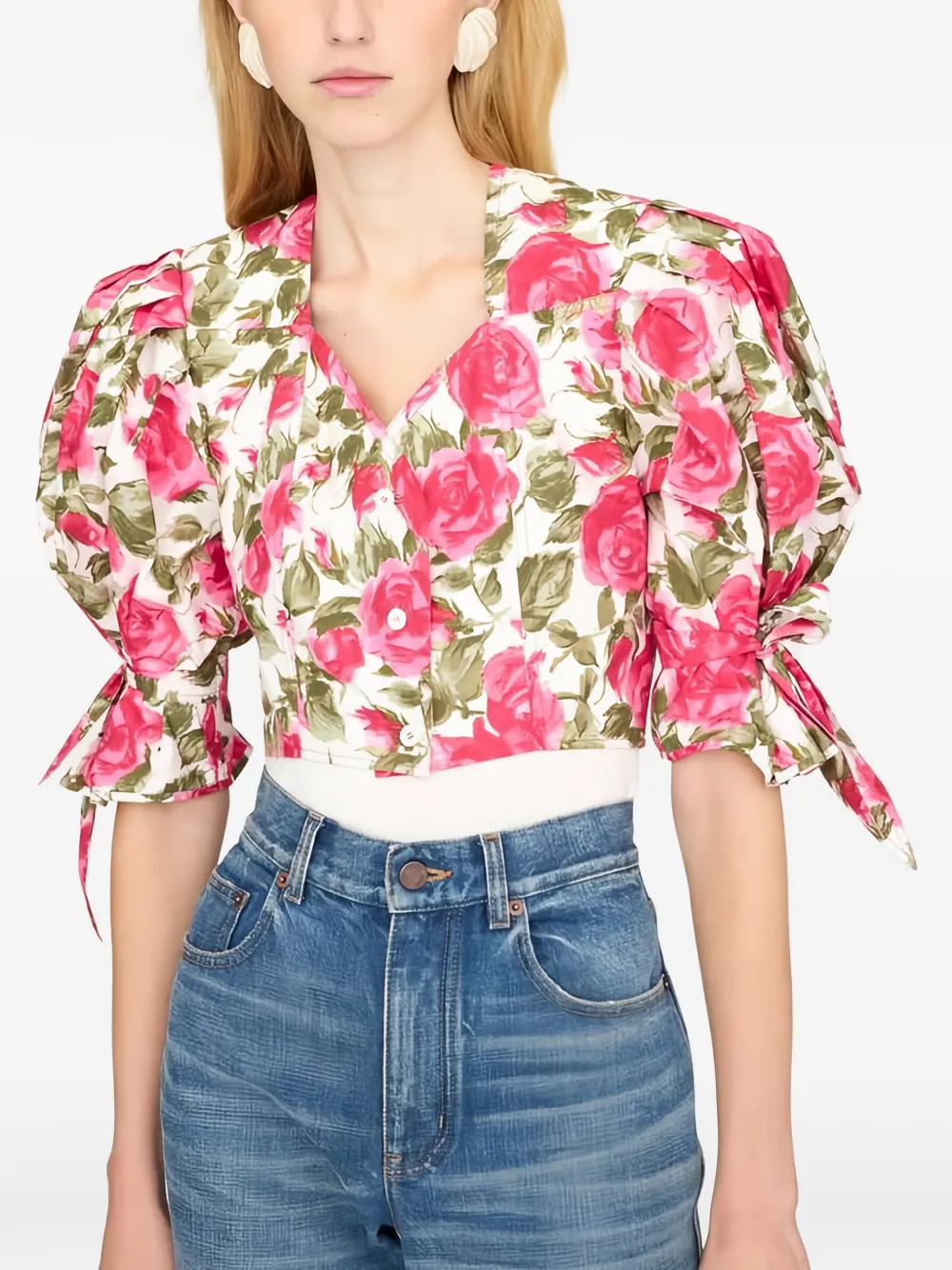 Chloé Blouse met pofmouwen en bloemen-print Wit