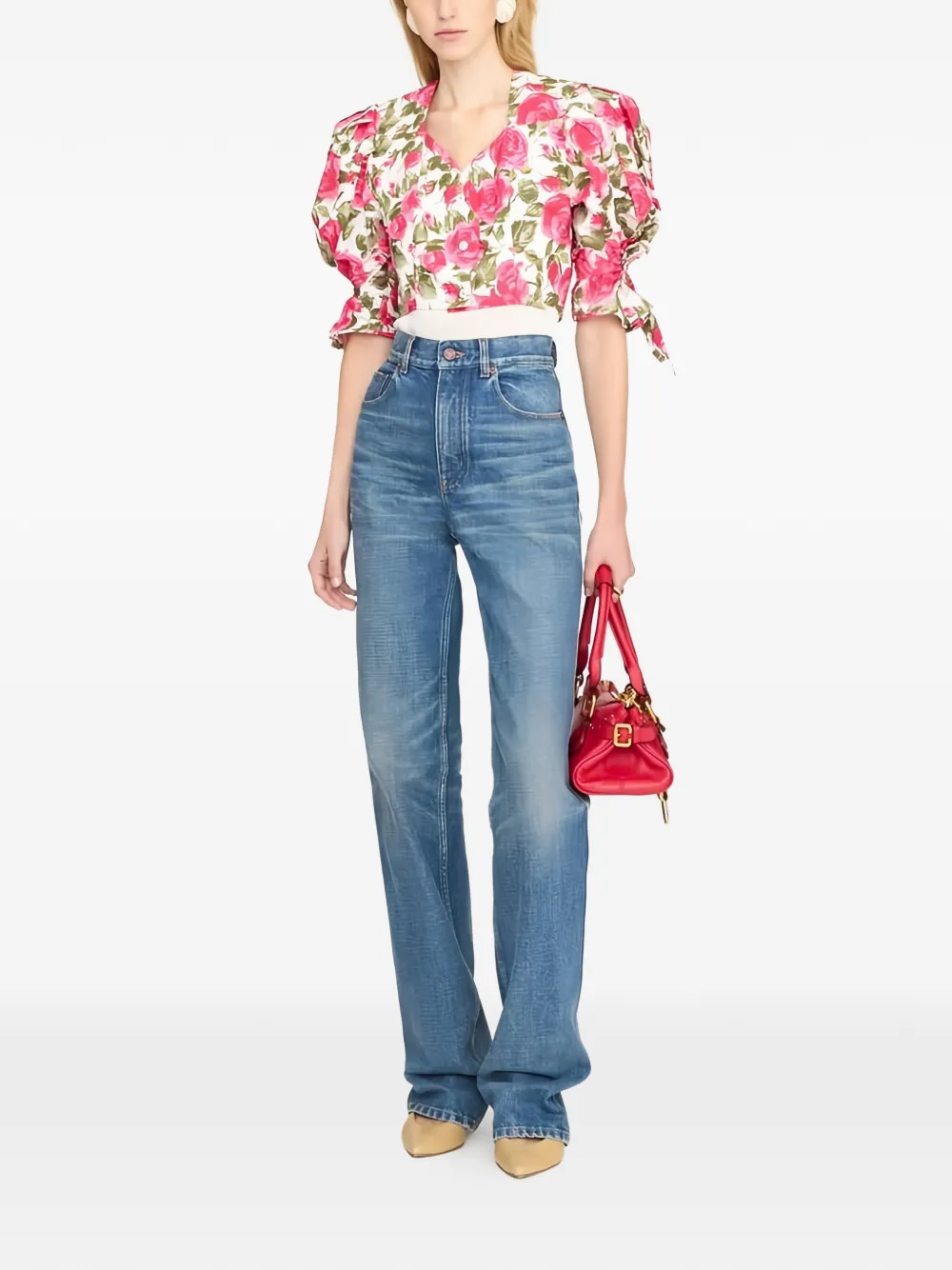 Chloé Blouse met pofmouwen en bloemen-print Wit