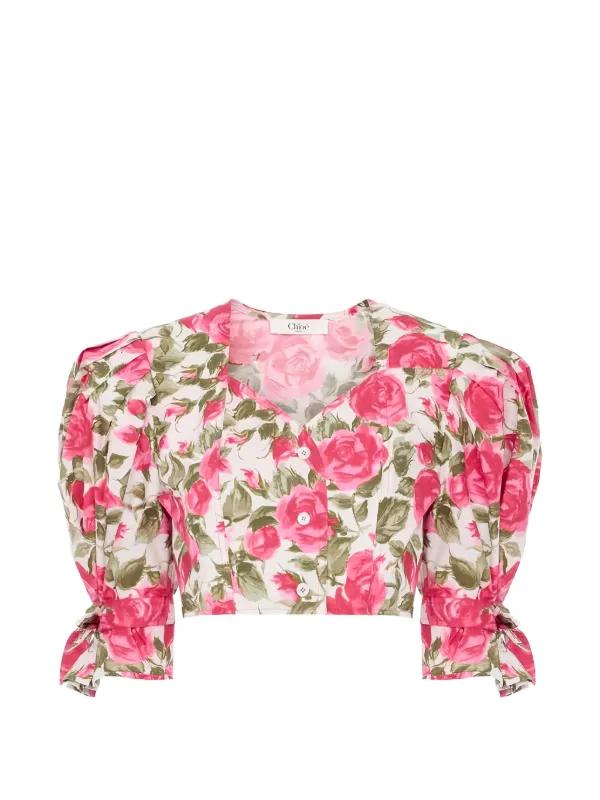 Chloé Puff-sleeve Cropped Top in Cotton Poplin in White