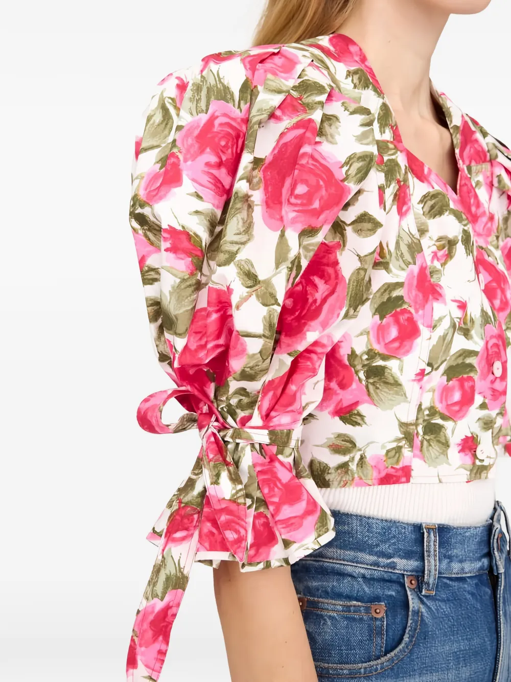 Chloé Blouse met pofmouwen en bloemen-print Wit