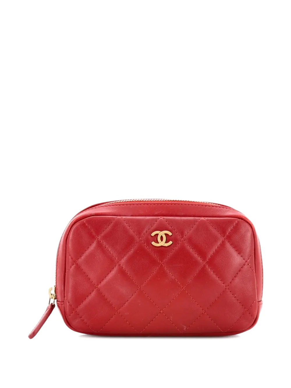CHANEL Pre-Owned Curvy Cosmetic Quilted Lambskin Small pouch - Rosso