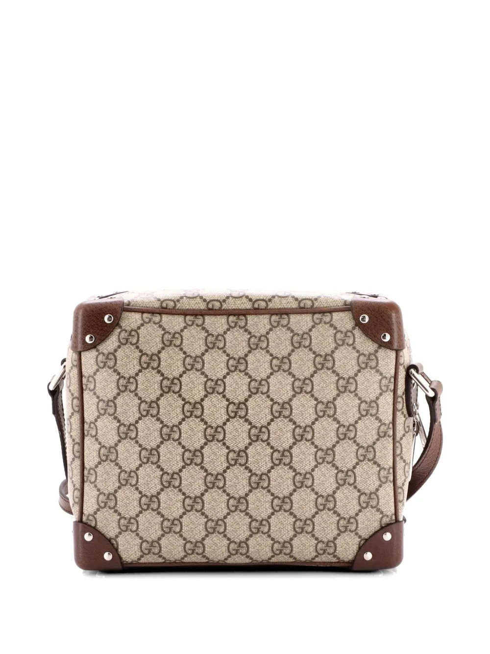Gucci Pre-Owned Trunk Shoulder Bag GG Coated Canvas with Studded Leather crossbody bag - Marrone