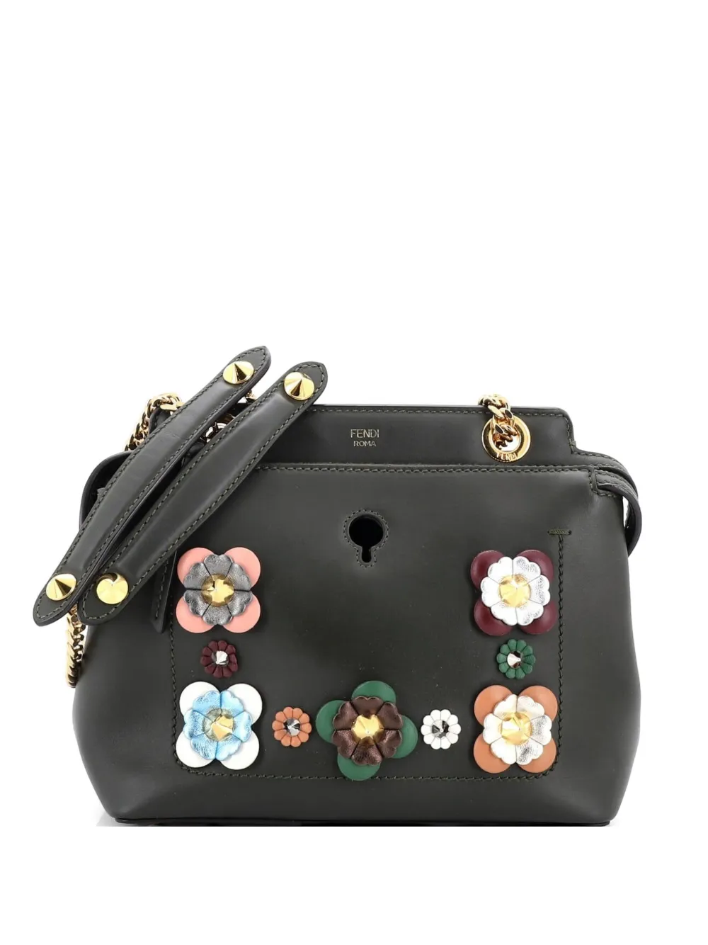Fendi Pre-Owned Flowerland DotCom Convertible Embellished Leather Small satchel - Verde