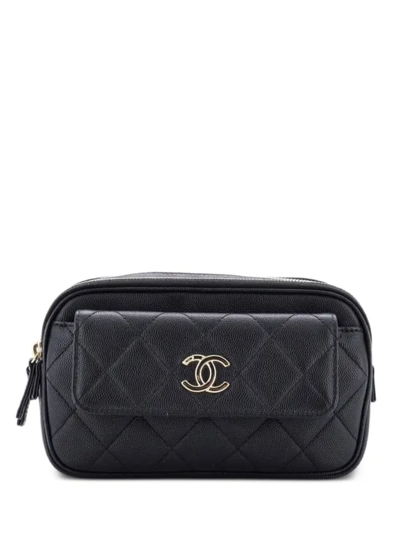 Chanel Pre-owned In & Out Quilted Caviar Small Belt Bag in Black