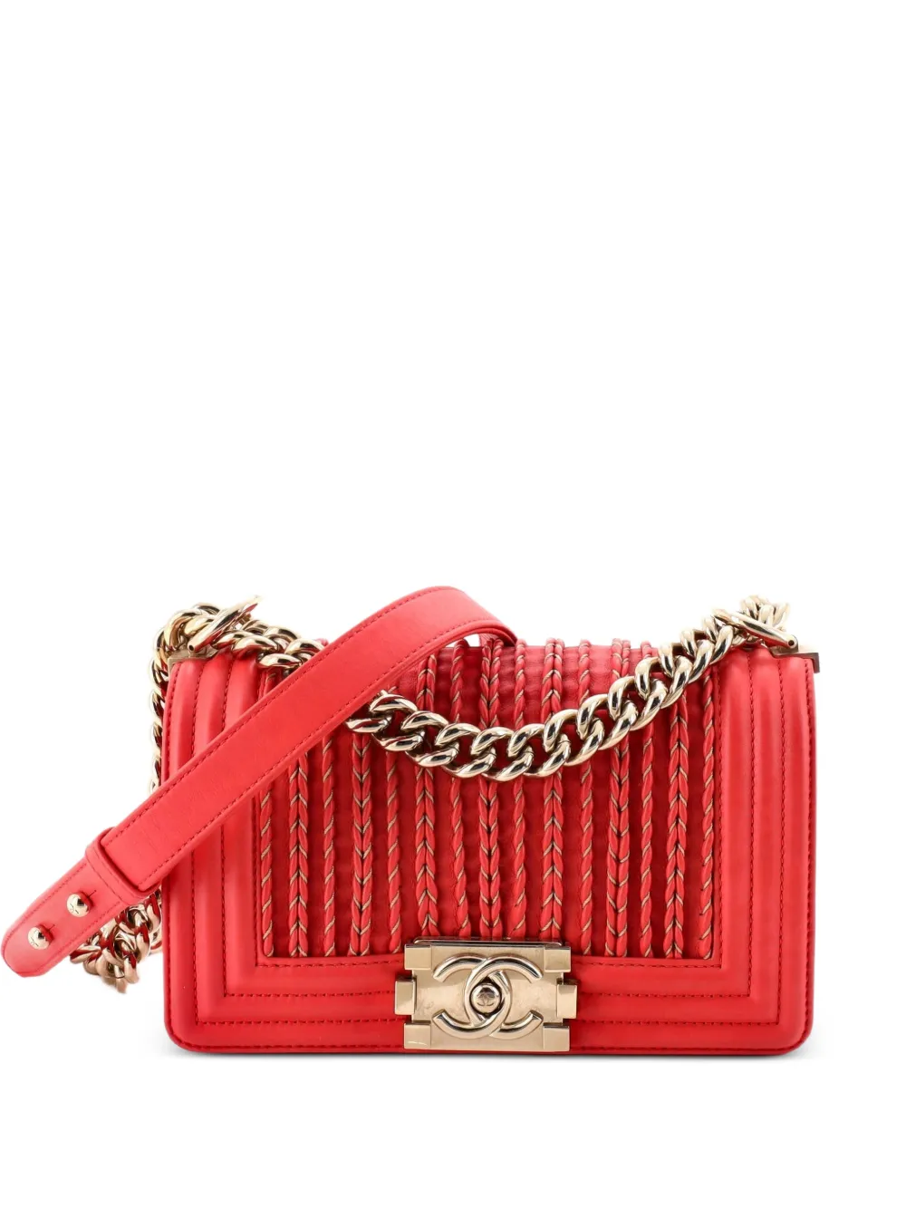 CHANEL Pre-Owned Boy Flap Bag Braided Woven Lambskin Small shoulder bag - Rosso