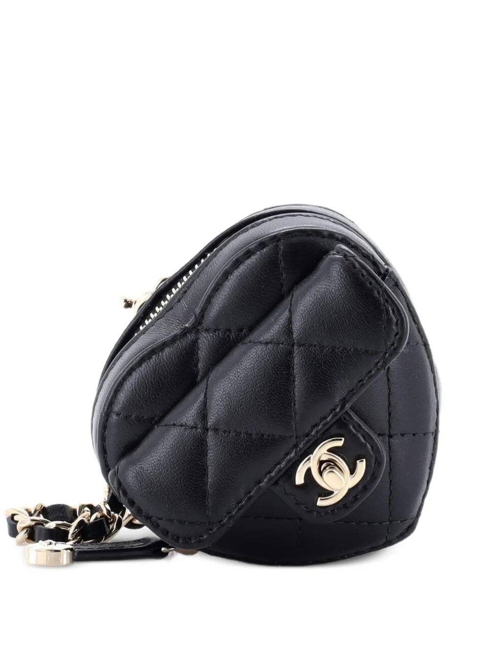 CHANEL Pre-Owned CC in Love Heart Chain Necklace Zip Coin Purse Quilted Lambskin clutch bag - Nero