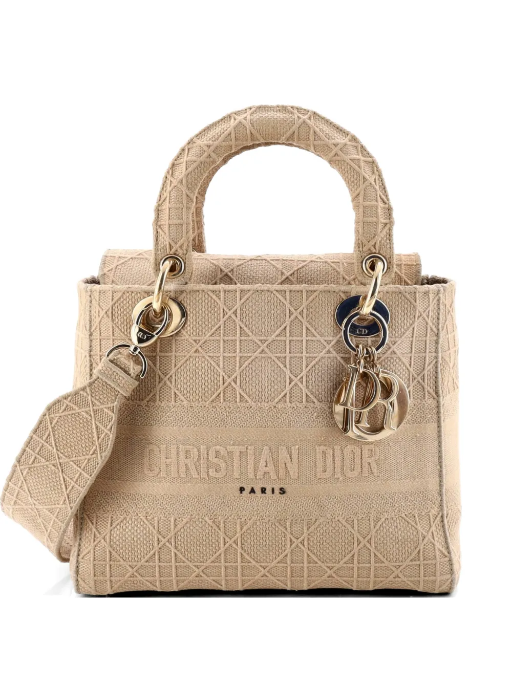 Christian Dior Pre-Owned Lady D-Lite Bag Cannage Embroidered Canvas Medium satchel - Toni neutri