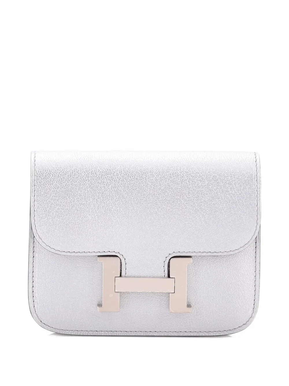 Pre-owned Hermes Constance Slim Wallet Chevre Chamkilight Small Wallets In Silver