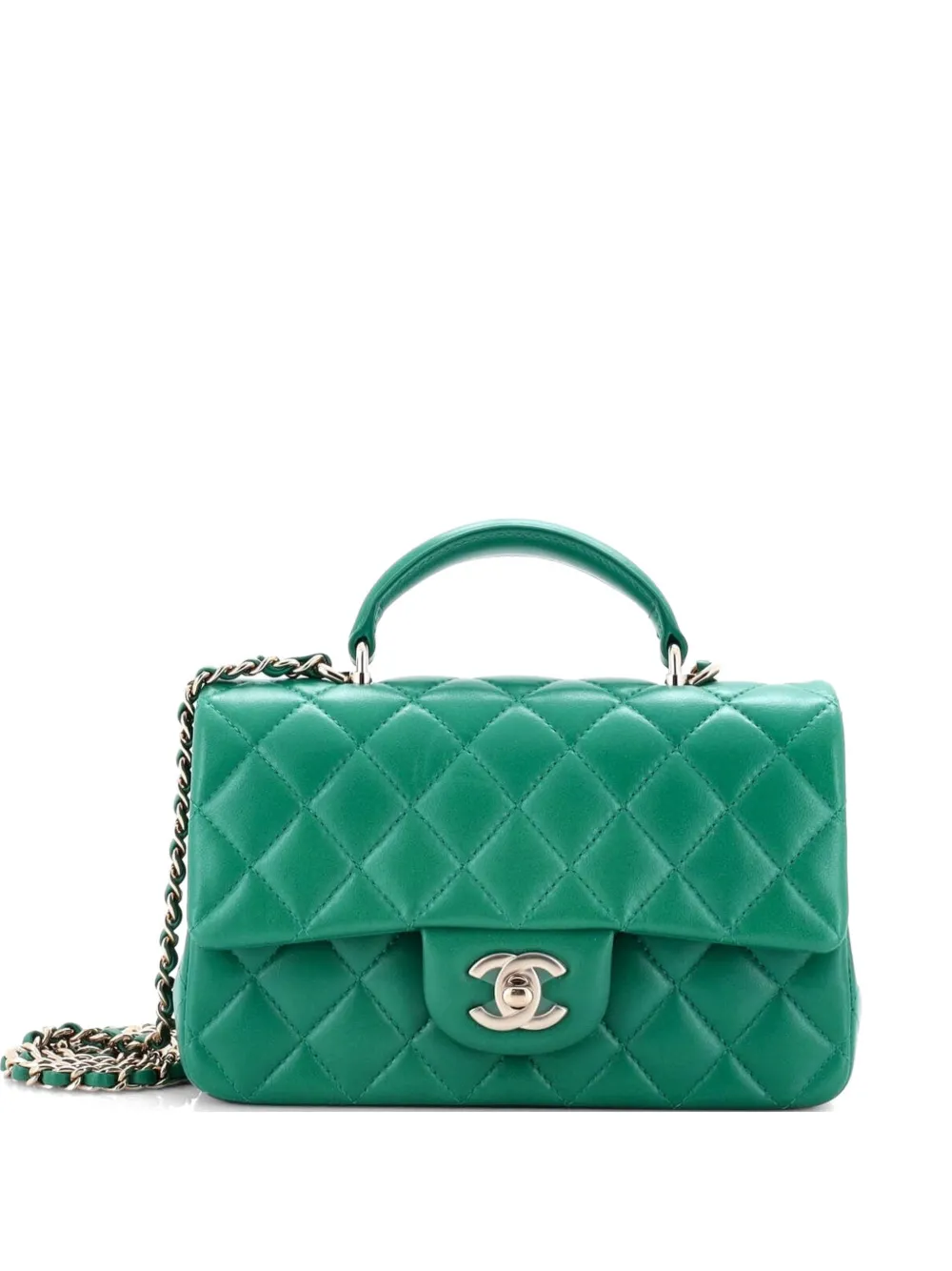 CHANEL Pre-Owned Classic Single Flap Top Handle Bag Quilted Lambskin Mini shoulder bag - Verde