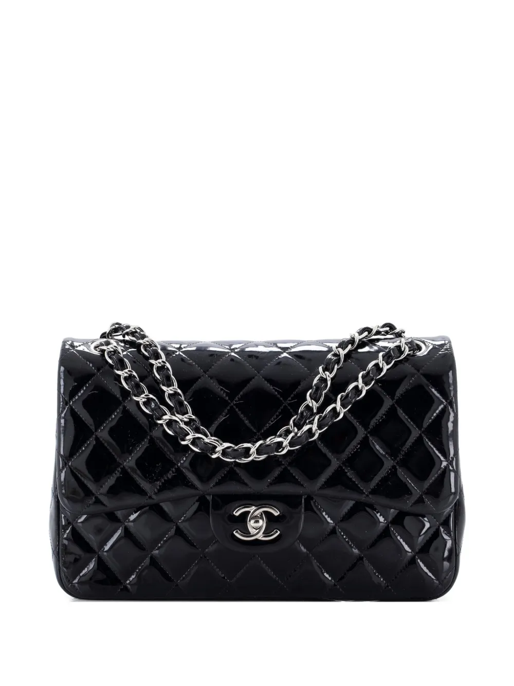 CHANEL Pre-Owned Classic Double Flap Bag Quilted Patent Jumbo shoulder bag - Nero