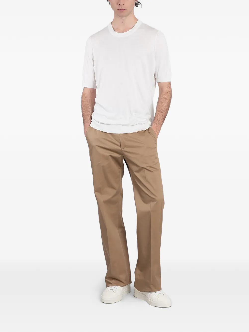 Tagliatore Josh T-shirt met geribbelde zoom Wit