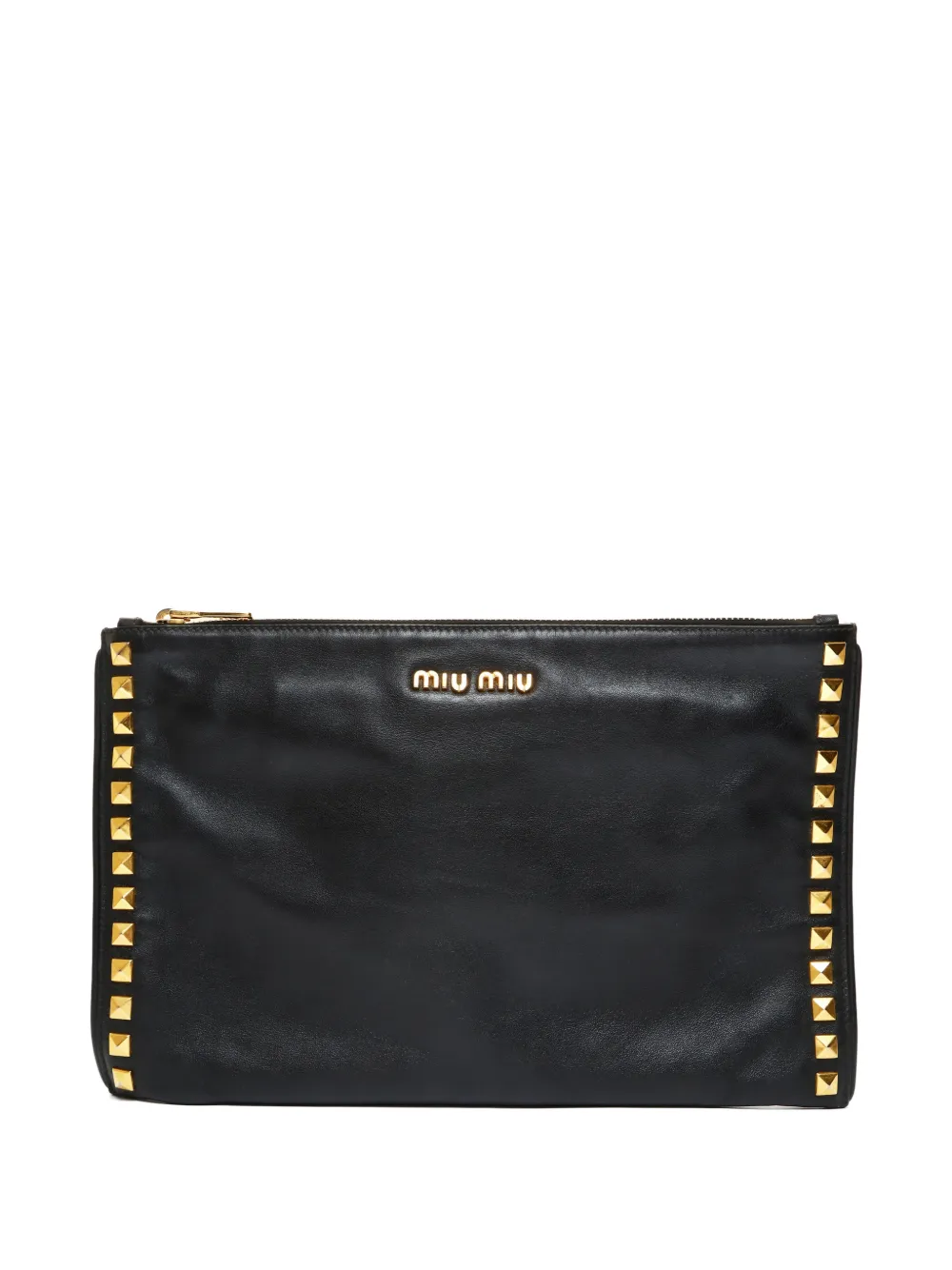 Miu Miu Pre-Owned 2010s stud-detail leather clutch bag - Nero
