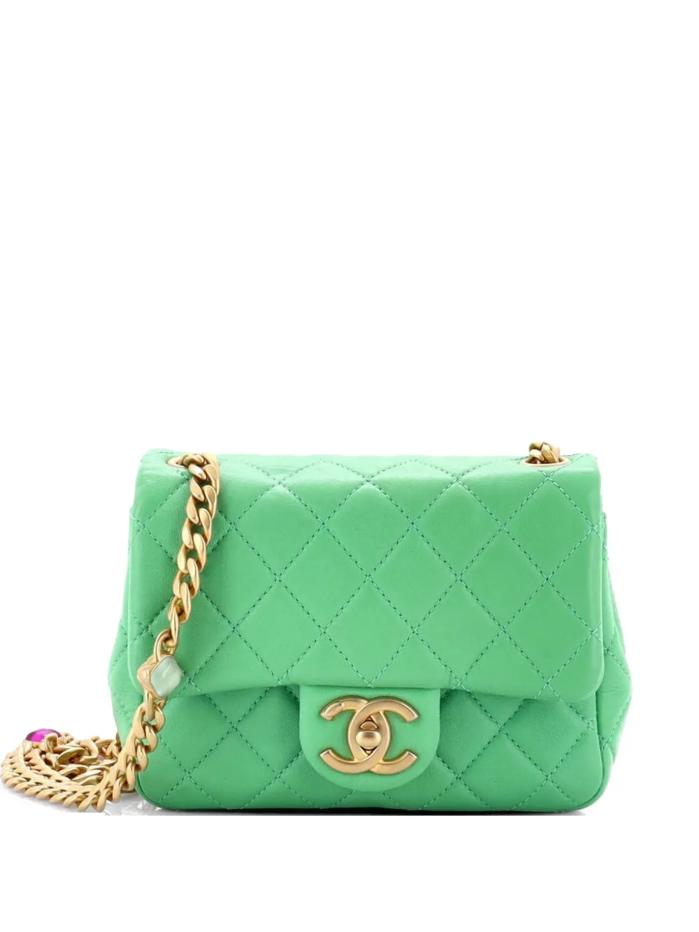CHANEL Pre-Owned Pearl Samba Resin Chain Square Flap Bag Quilted Lambskin Mini crossbody bag - Grün