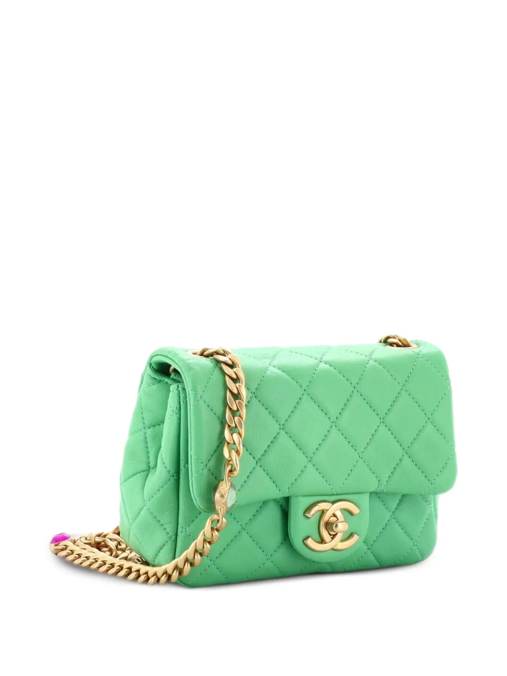  Chanel Pre-owned Bandolera Pearl Samba Square Flap Mini Acolchada De Piel De Borrego Con Cadena - Verde 