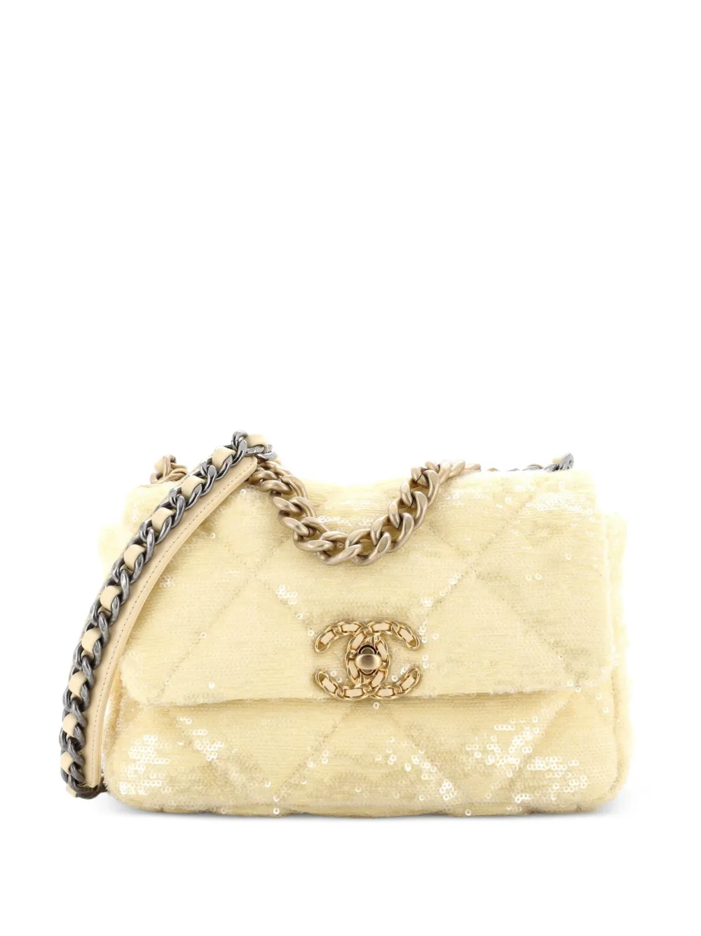 CHANEL Pre-Owned 19 Flap Bag Quilted Sequins Medium shoulder bag - Giallo