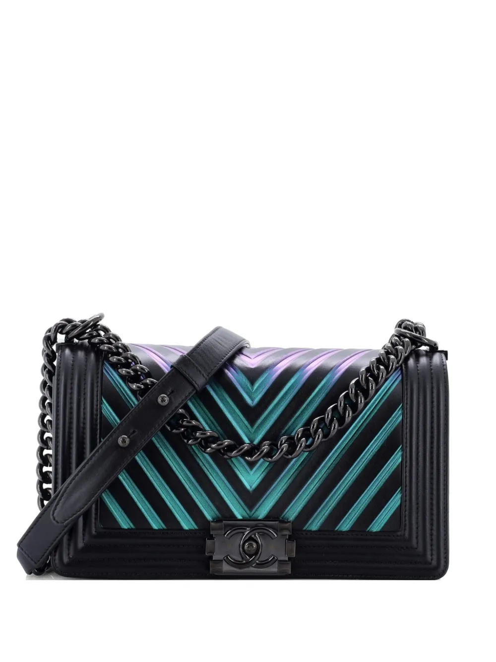 CHANEL Pre-Owned Boy Flap Bag Chevron Painted Calfskin Old Medium crossbody bag - Black