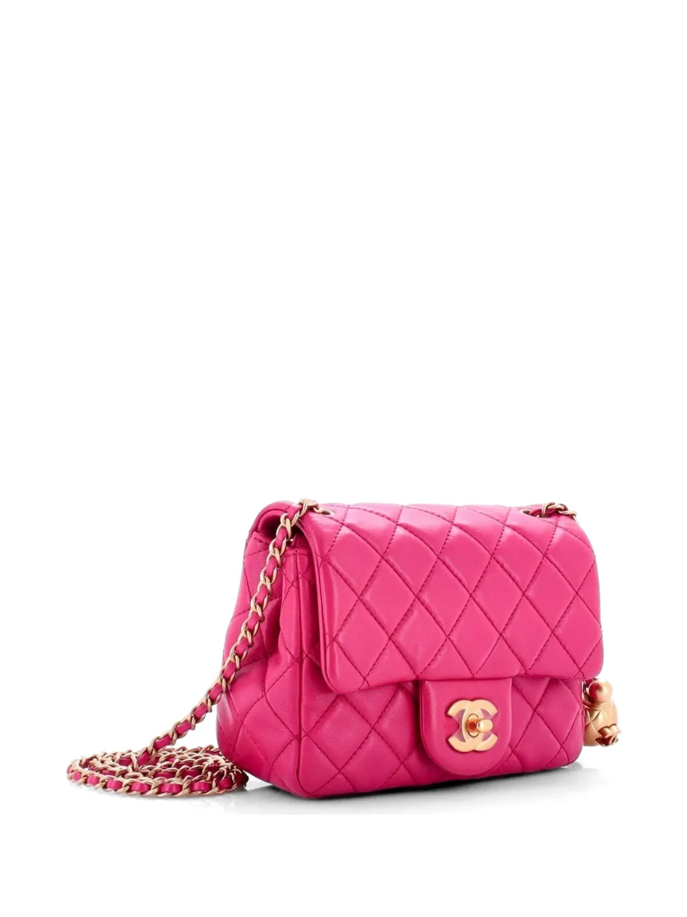  Chanel Pre-owned Borsa A Tracolla Pearl Crush Mini In Pelle Di Agnello Trapuntata Con Battente - Rosa 