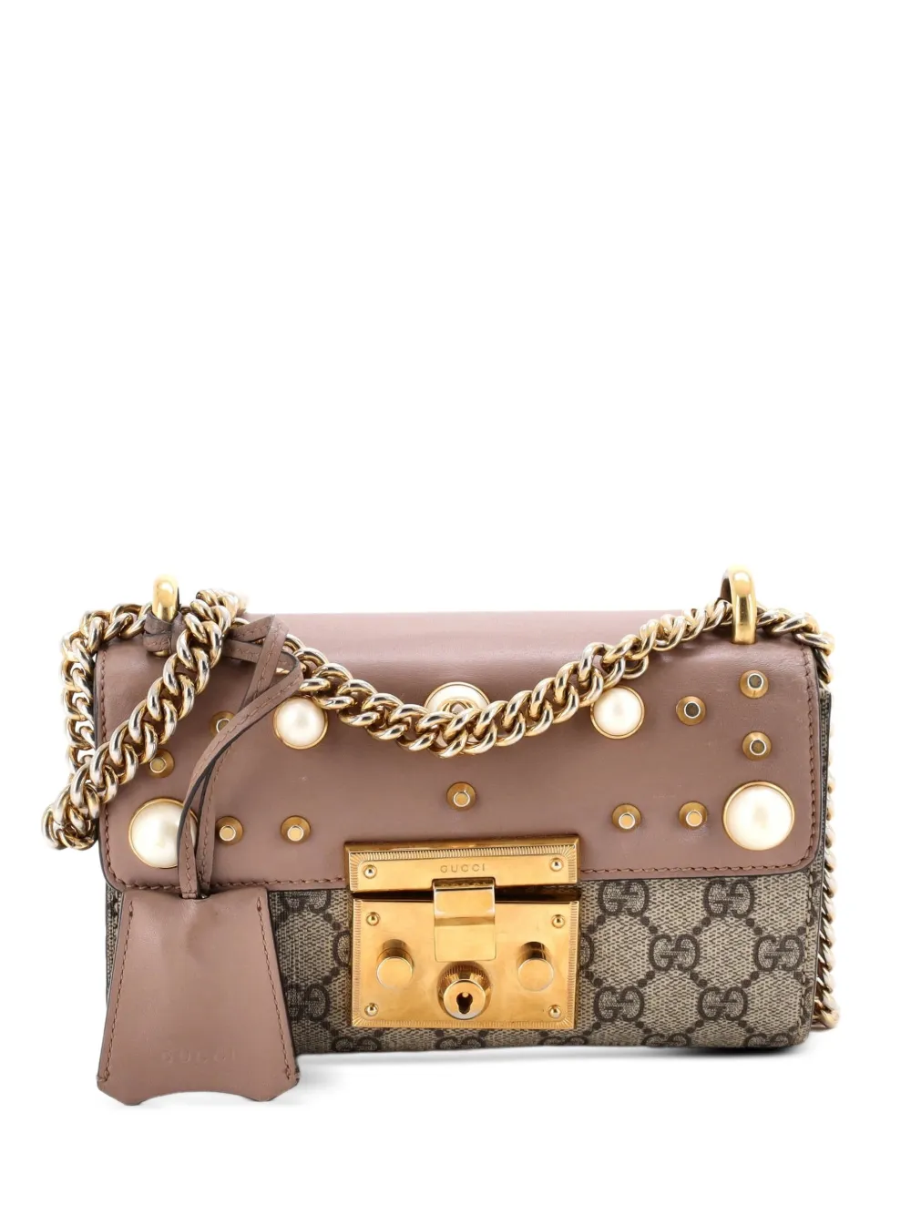 Gucci Pre-Owned Pearly Padlock Shoulder Bag GG Coated Canvas with Studded Leather Small crossbody bag - Marrone