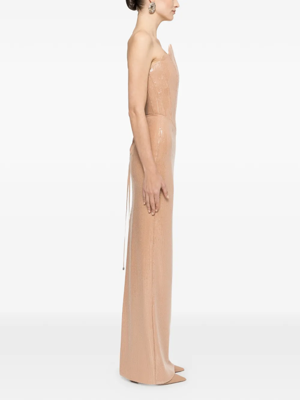 NISSA Maxi-jurk met pailletten en oversized heup-detail Beige