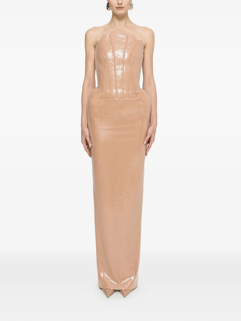 NISSA Maxi-jurk met pailletten en oversized heup-detail Beige