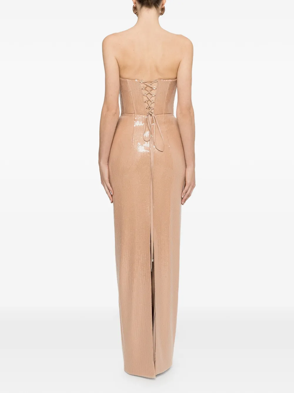 NISSA Maxi-jurk met pailletten en oversized heup-detail Beige