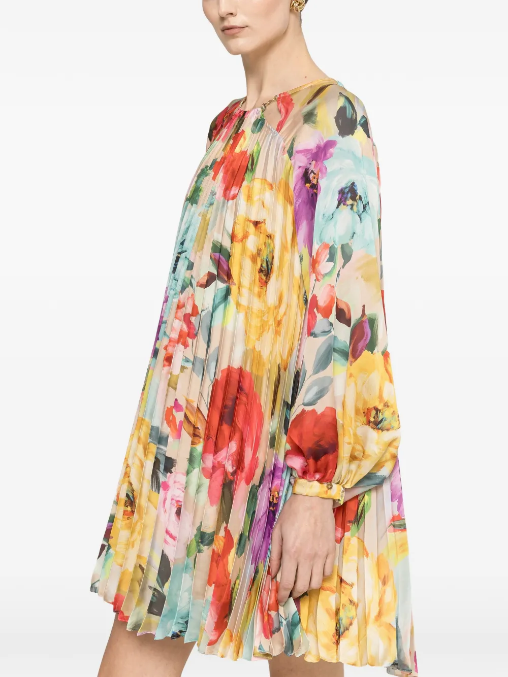 NISSA pleated floral-print minidress - Toni neutri