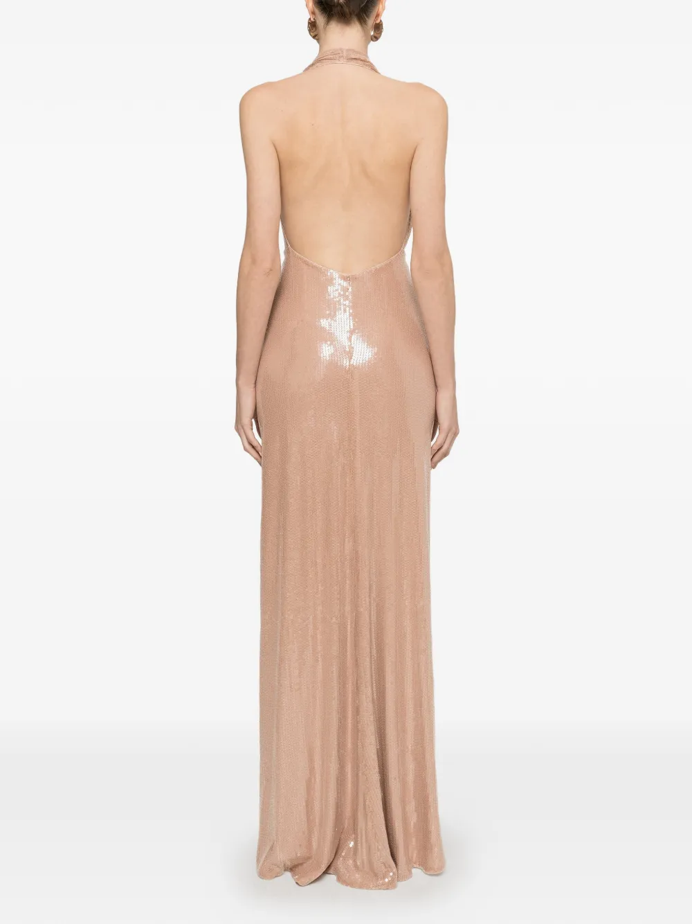 NISSA Maxi-jurk met pailletten en open rug Beige