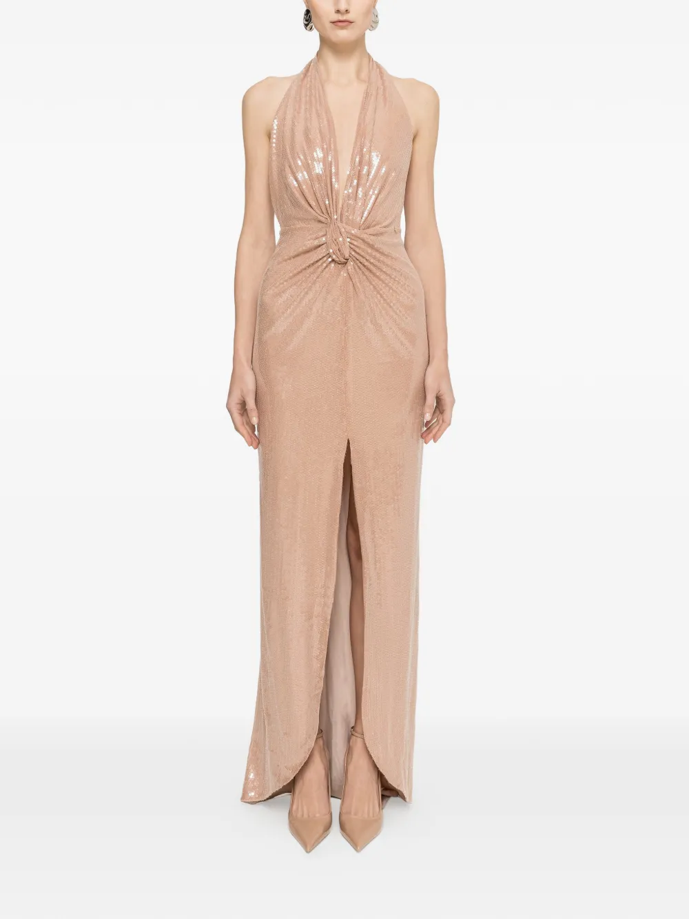 NISSA sequin open-back maxi dress - Neutrals