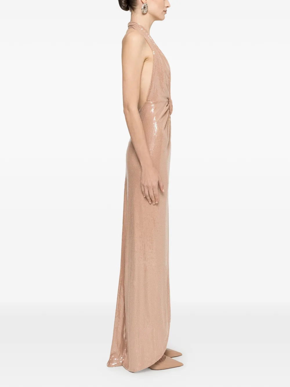 NISSA Maxi-jurk met pailletten en open rug Beige