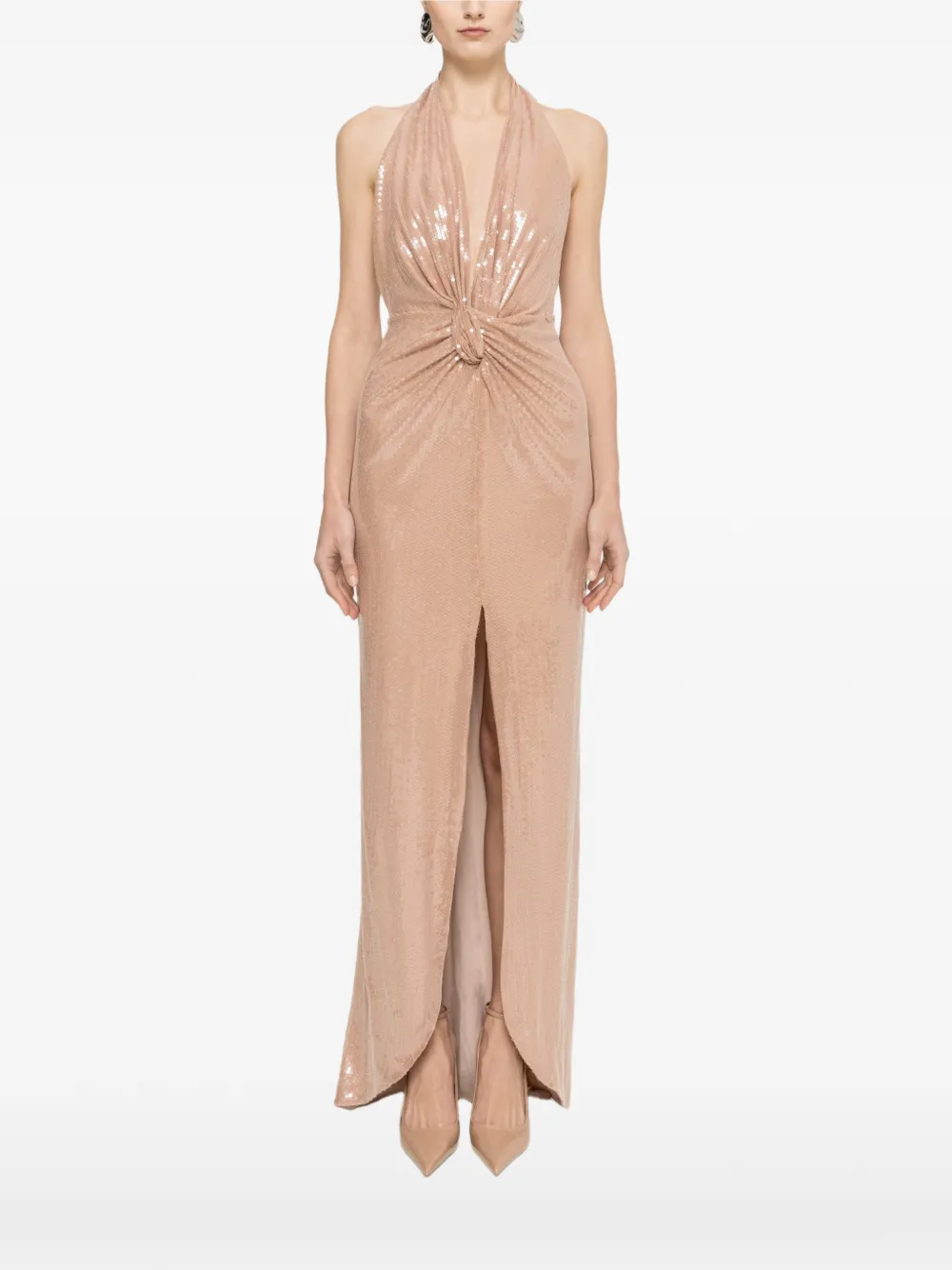 NISSA sequin open-back maxi dress - Neutrals