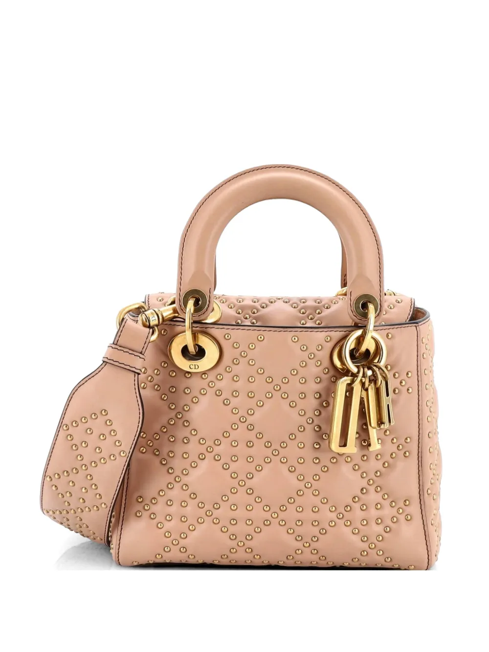 Christian Dior Pre-Owned Supple Lady Dior Bag Cannage Studded Lambskin Small crossbody bag - Nude