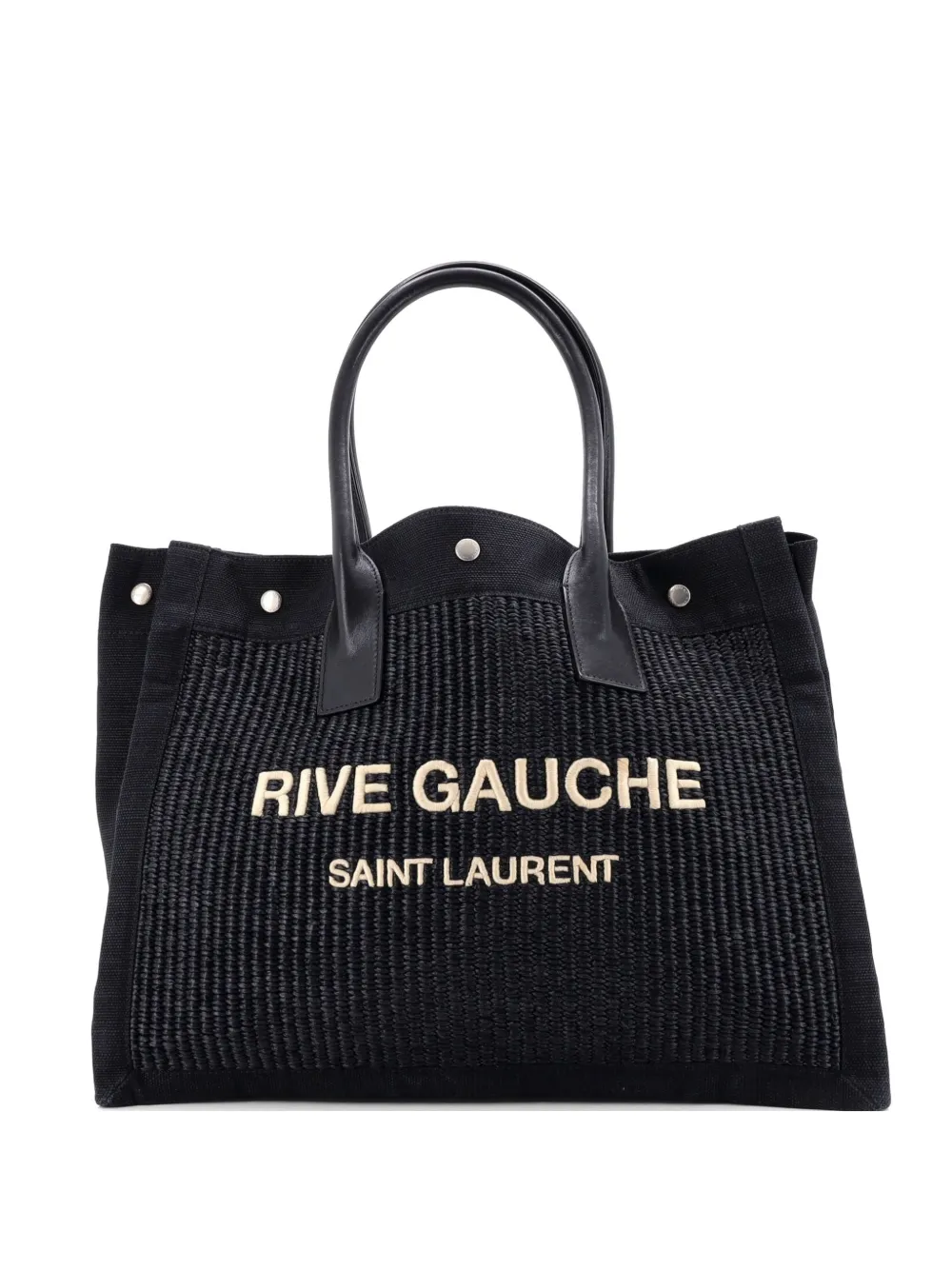 Saint Laurent Pre-Owned Rive Gauche Shopper Raffia with Canvas Small tote bag - Nero