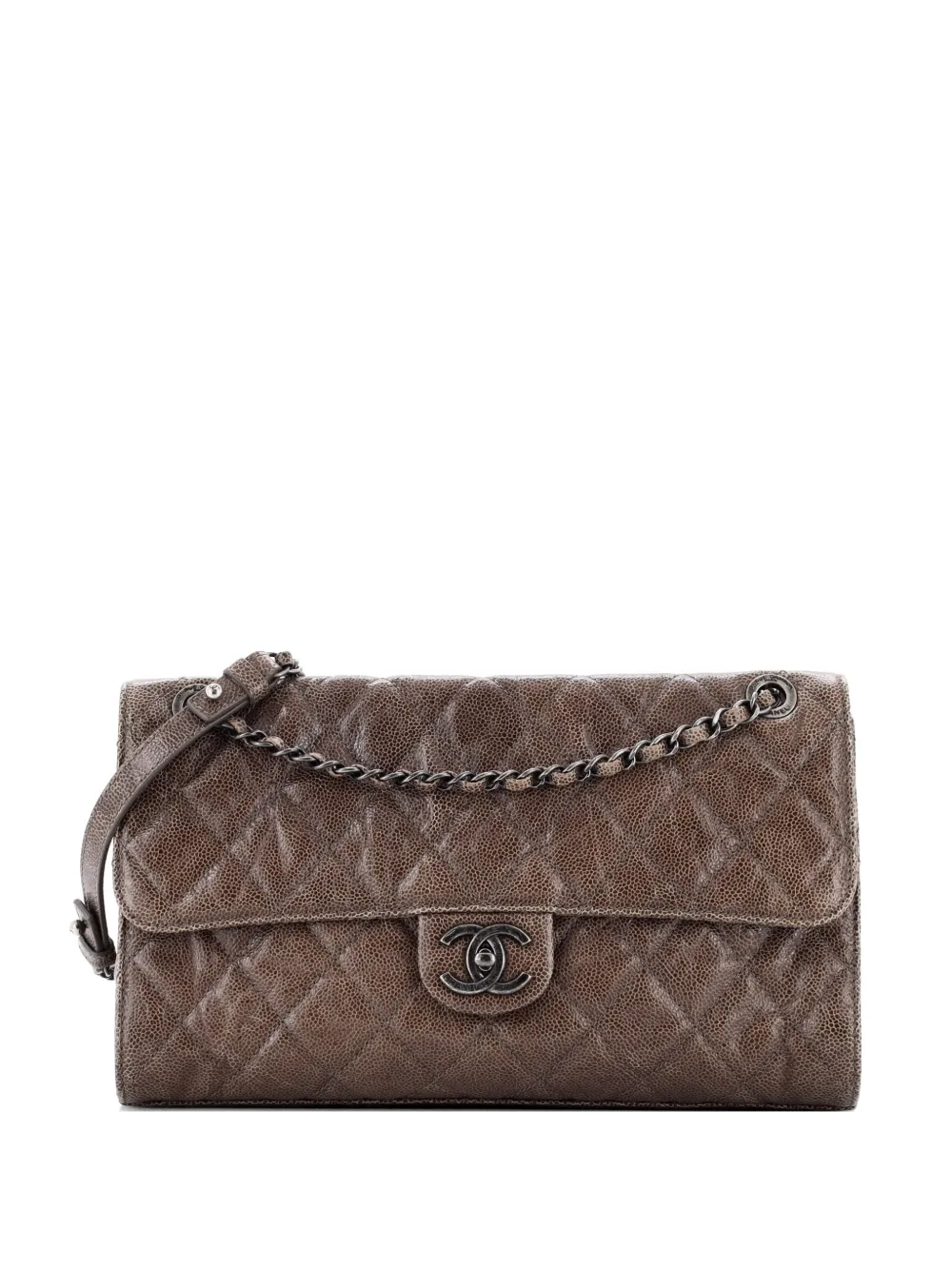 CHANEL Pre-Owned CC Crave Flap Bag Quilted Glazed Caviar Jumbo shoulder bag - Brown