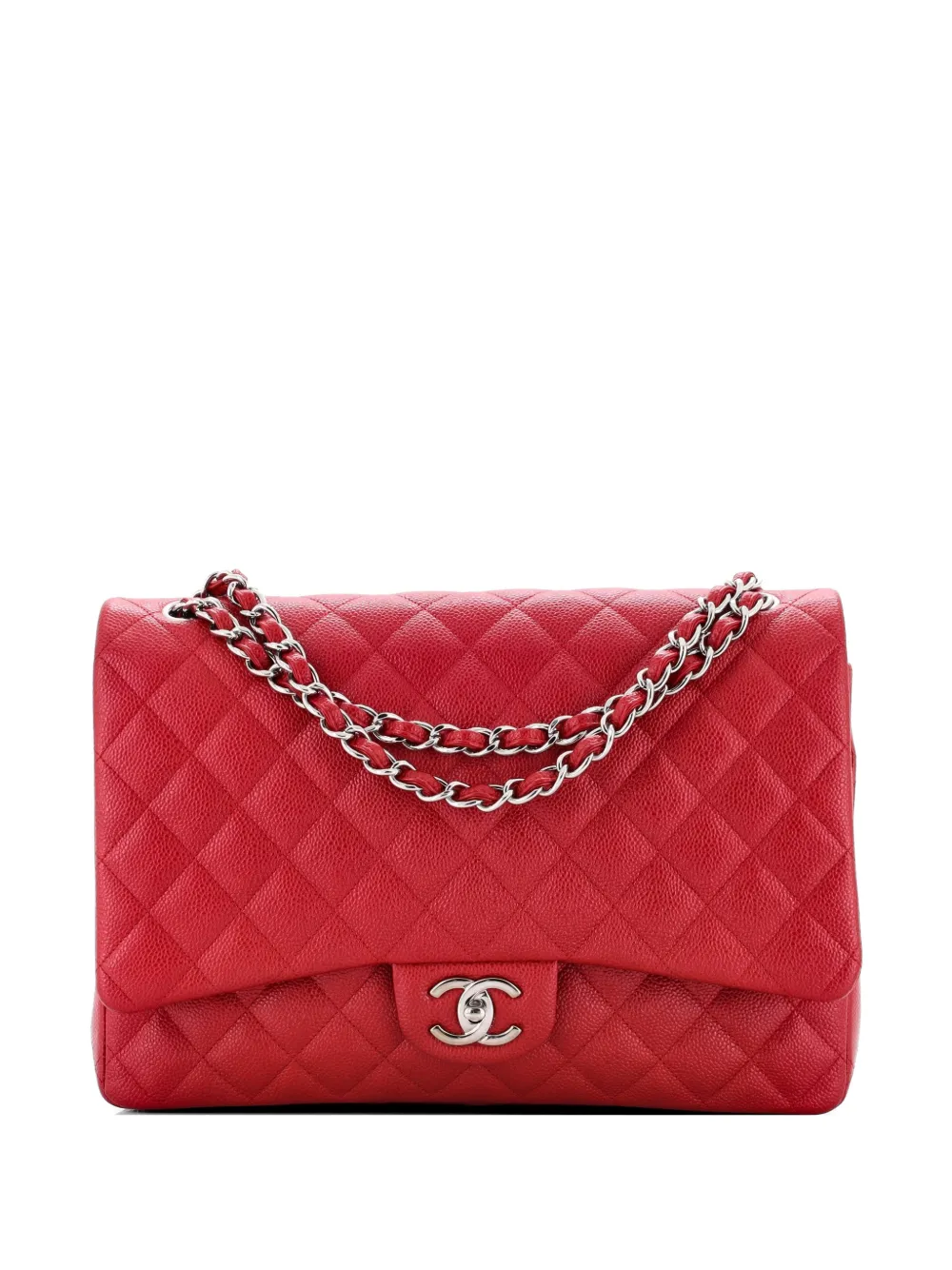 CHANEL Pre-Owned Classic Double Flap Bag Quilted Iridescent Caviar Jumbo shoulder bag - Rosso