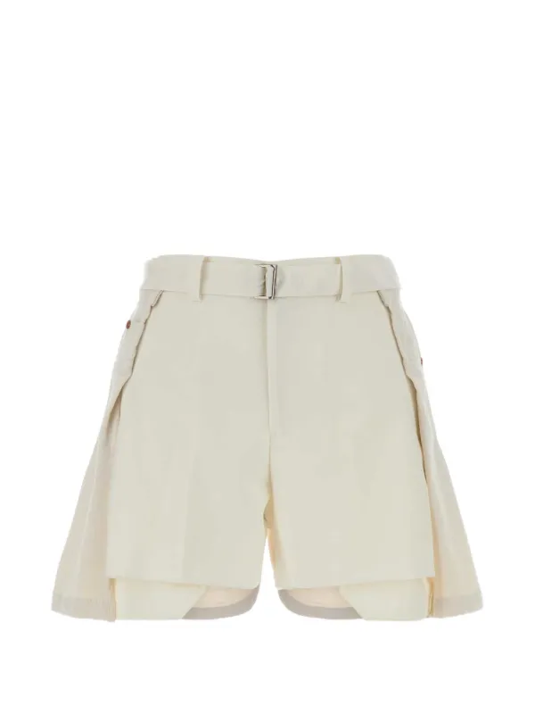 Sacai Belted Denim Shorts in Neutrals