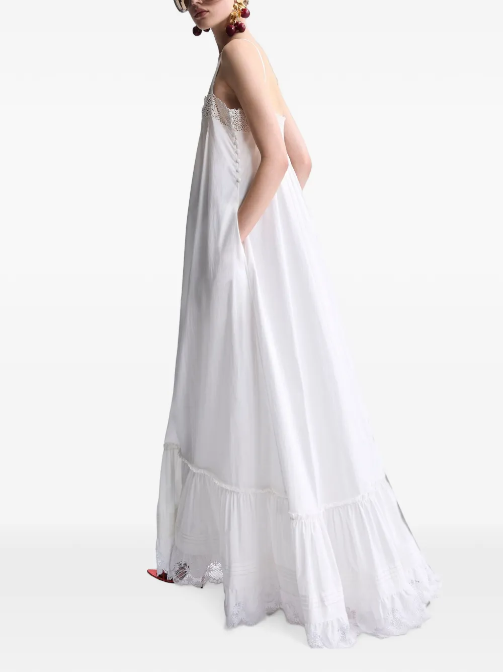 Saint Laurent Maxi-jurk met afwerking van kant Beige