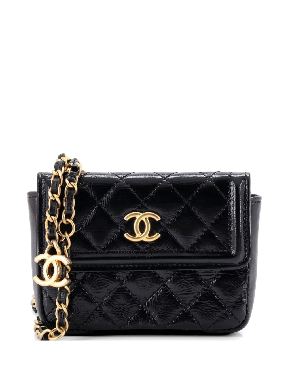 CHANEL Pre-Owned CC Flap Chain Quilted Shiny Aged Calfskin belt bag - Nero