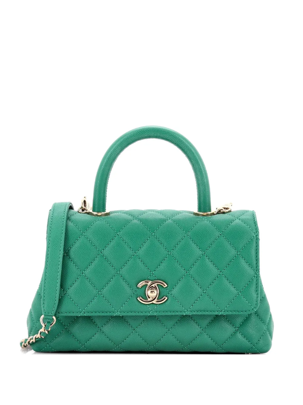 CHANEL Pre-Owned Coco Top Handle Bag Quilted Caviar Mini satchel - Verde