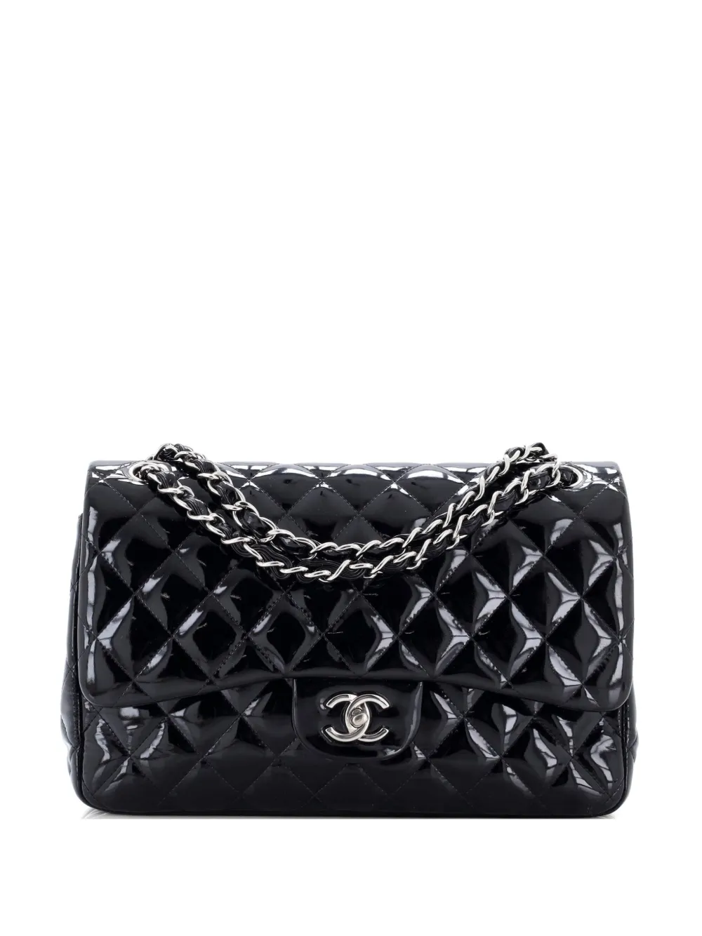 CHANEL Pre-Owned Classic Double Flap Bag Quilted Patent Jumbo shoulder bag - Nero