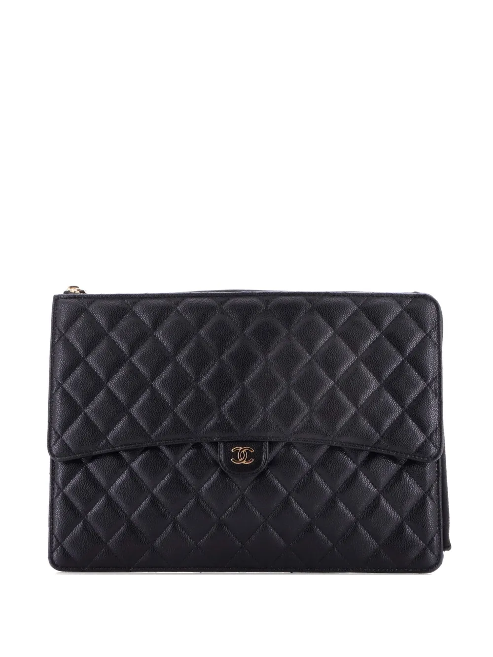 CHANEL Pre-Owned Flap Zip Quilted Caviar Large clutch bag - Nero