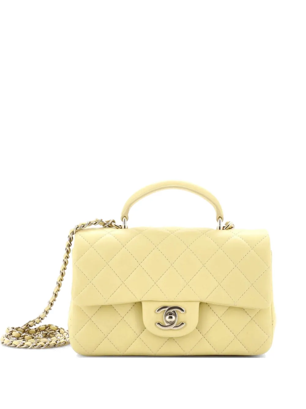 CHANEL Pre-Owned Classic Single Flap Top Handle Bag Quilted Lambskin Mini shoulder bag - Giallo