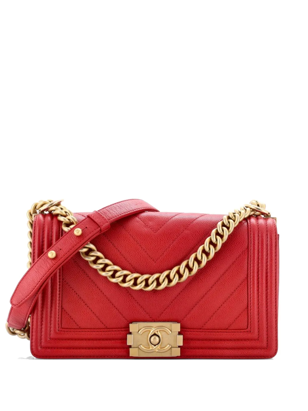 CHANEL Pre-Owned Boy Flap Bag Chevron Caviar Old Medium shoulder bag - Rosso