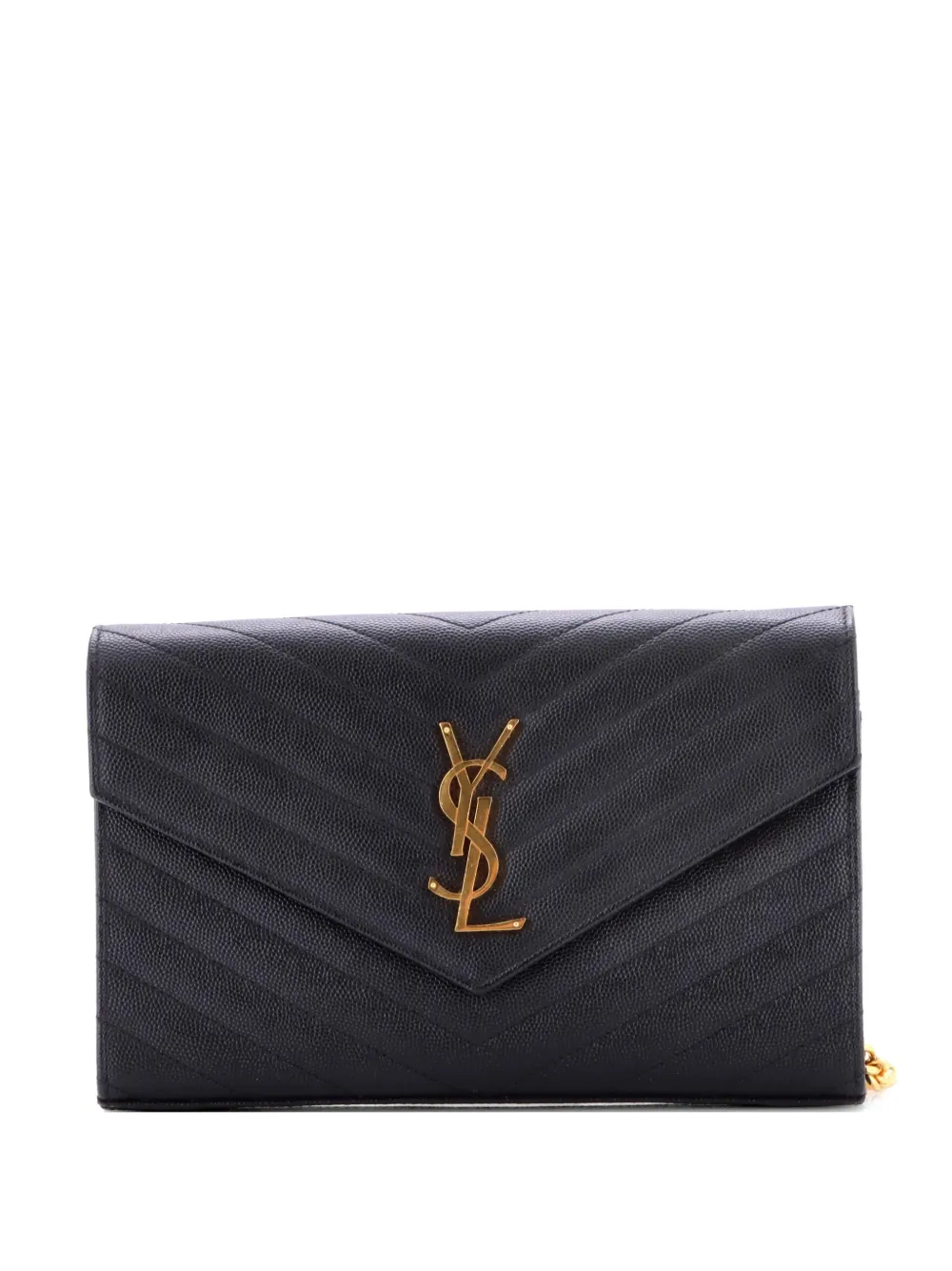Saint Laurent Pre-Owned Classic Monogram Wallet on Chain Matelasse Chevron Leather Medium crossbody bag - Nero