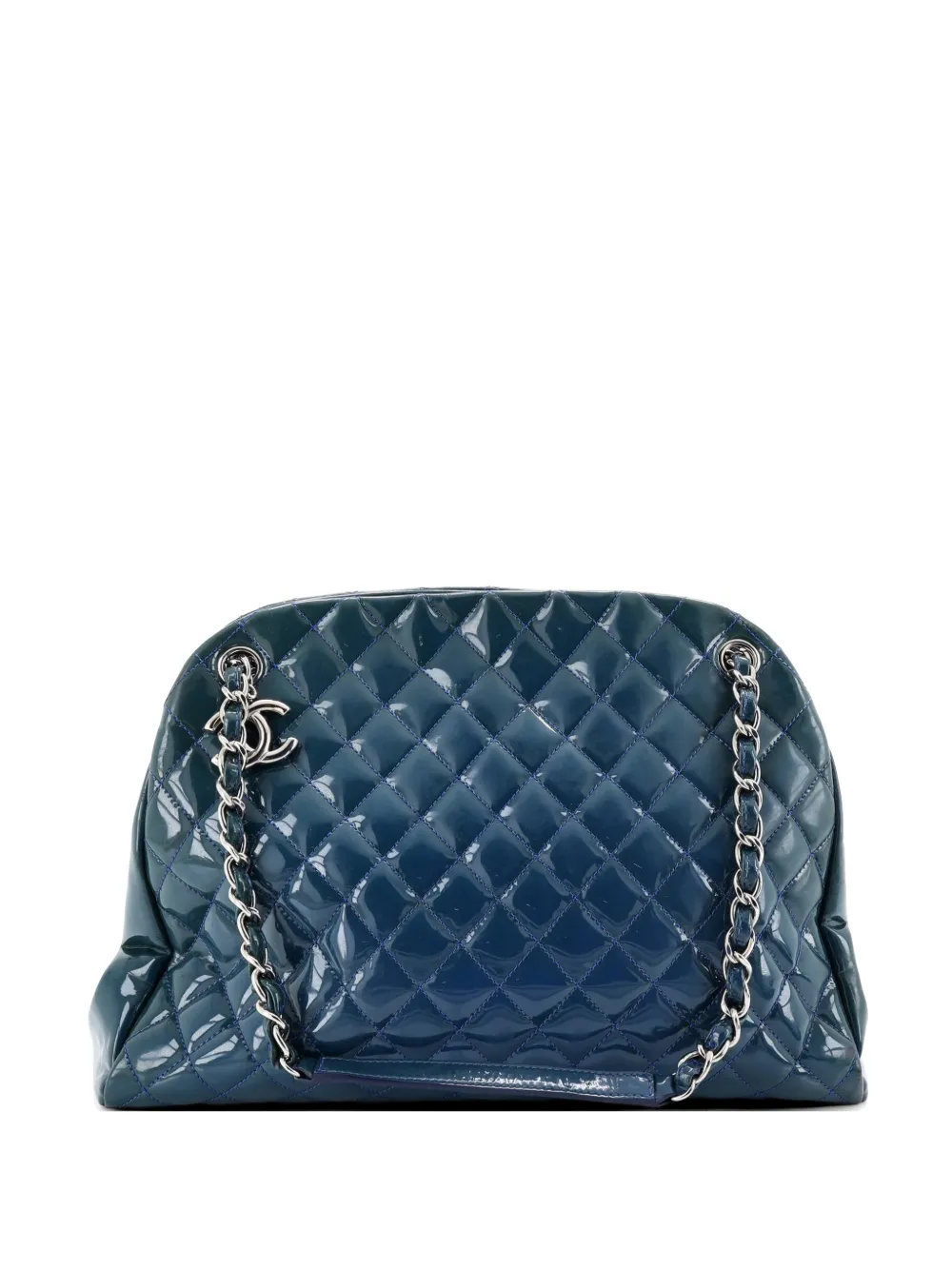 CHANEL Pre-Owned Große Just Mademoiselle Handtasche aus Lackleder mit Steppung - Blau