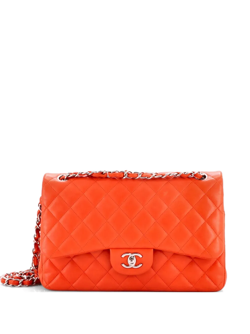 CHANEL Pre-Owned Classic Double Flap Bag Quilted Lambskin Jumbo shoulder bag - Arancione