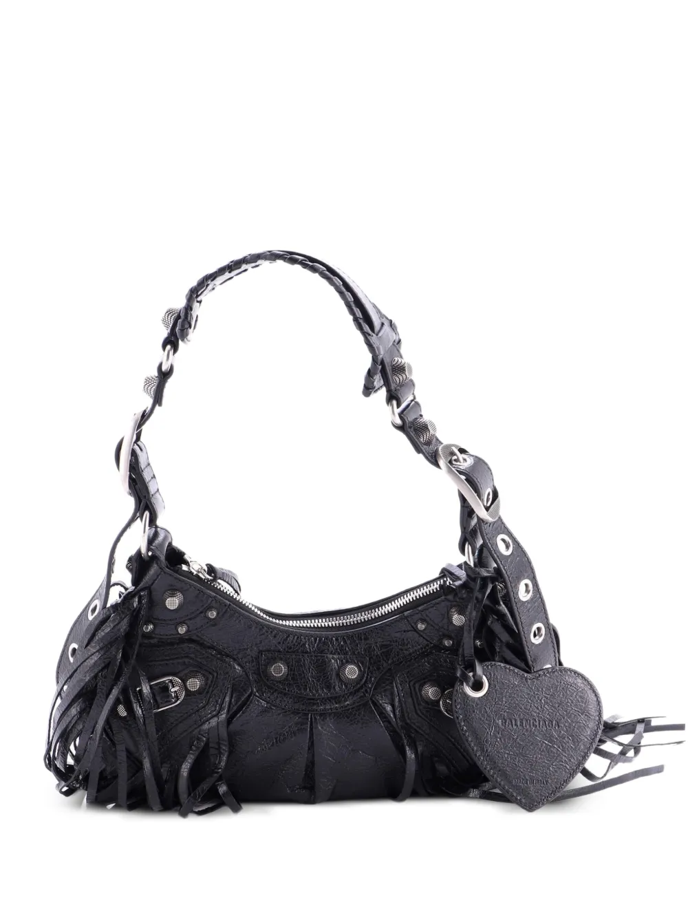 Balenciaga Pre-Owned Le Cagole Giant Studs Fringe Shoulder Bag Leather XS hobo bag - Nero