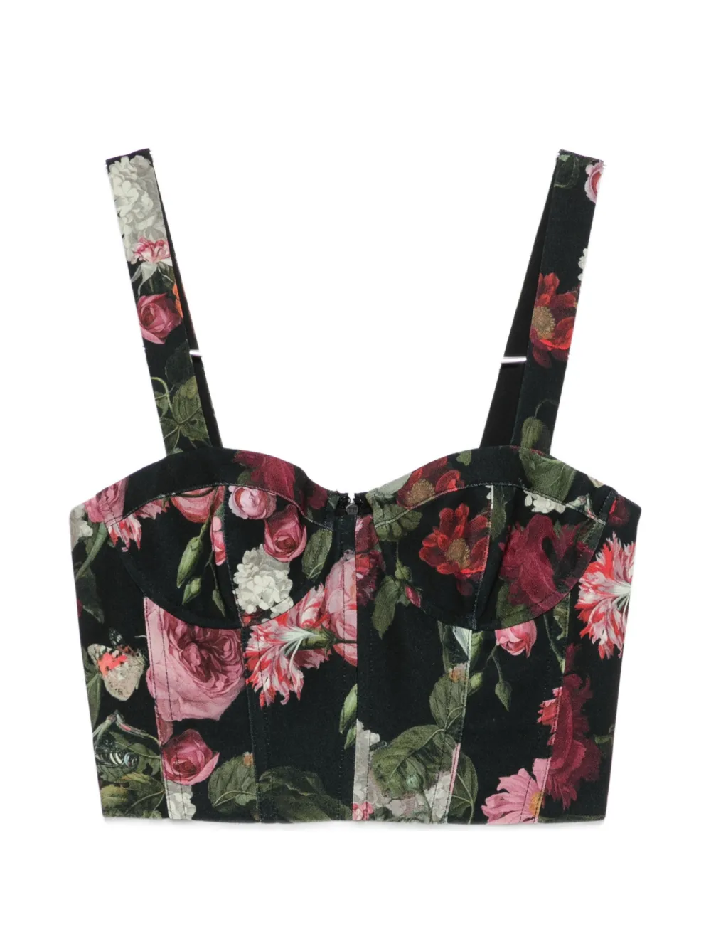 alice + olivia Jeanna floral-print cropped top - Nero